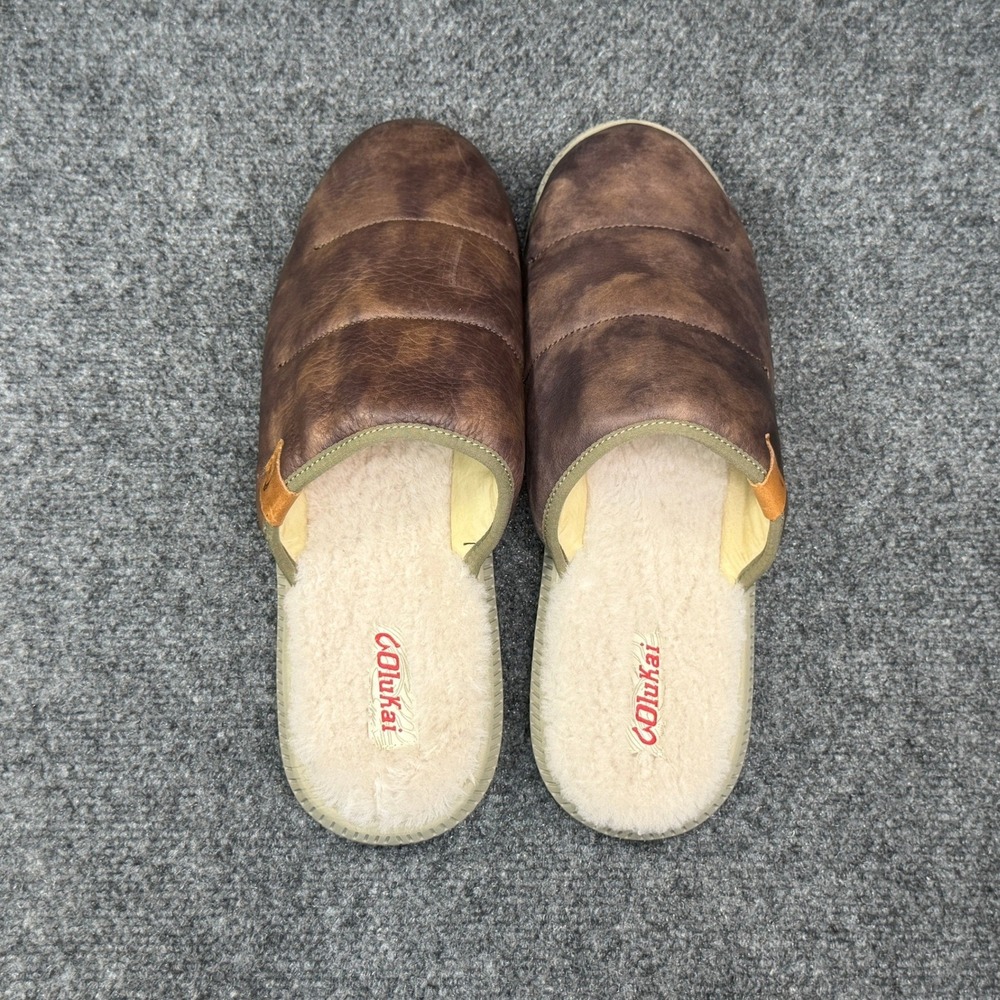 OluKai Mua 'Ili Mule Slippers Men's 11 Dark Wood Brown Leather Slip On Shoes - Picture 6 of 10
